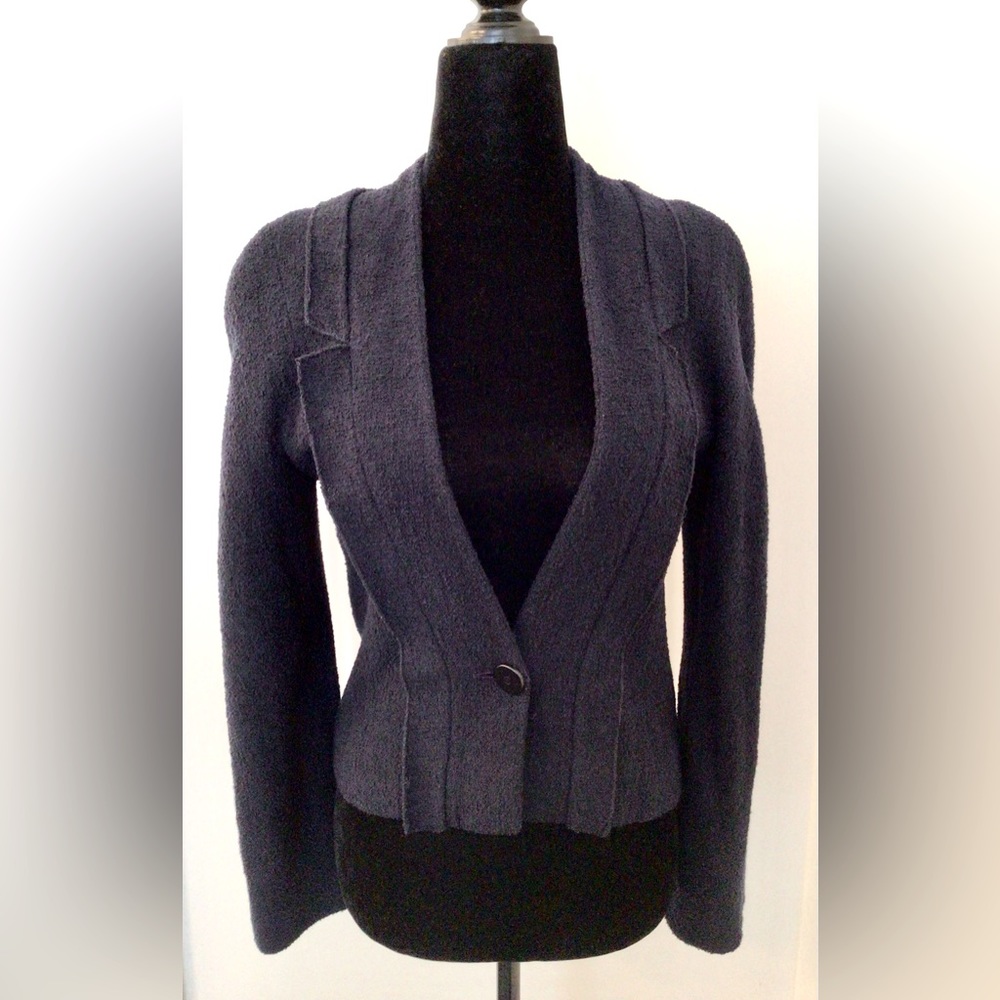 CHANEL Navy Blue Wool Crepe Single Button Jacket Blazer - FR 38/US 4-6